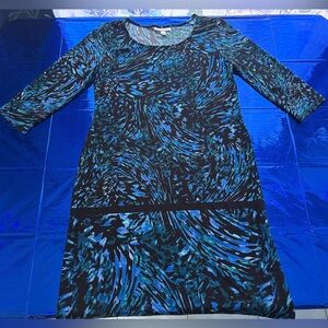 Dana Buchman Black Blue Teal Swirl Dress